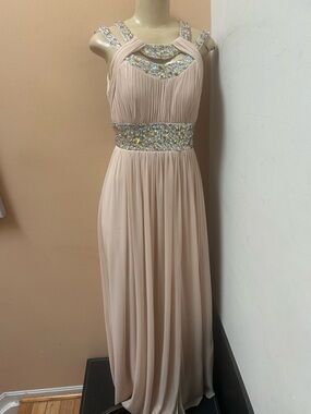 Elegant Beige Embellished Evening Gown